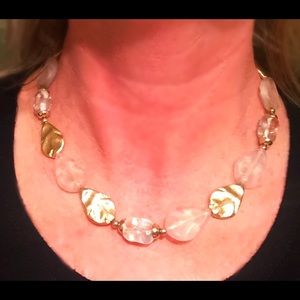 Handmade Antique White Stone & Hammered  Gold